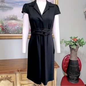SAKS FIFTH AVENUE Black Cap Sleeve Twist Front Sheath Dress New NWOT